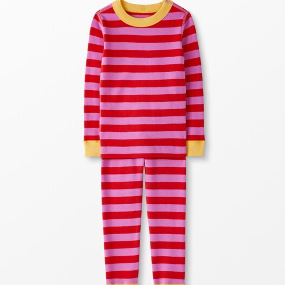 Hanna Andersson Striped Long John Pajama Set in  Pink/Red‎ Organic Cotton Sz 10